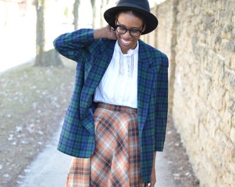 Vintage High Waisted Orange Plaid Circle Skirt - Size Extra Small