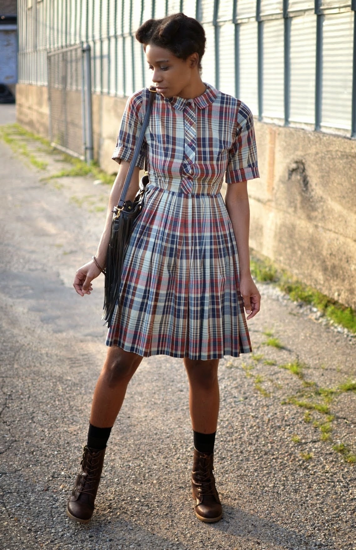 Vintage Plaid Button-Down Dress - 70s Cotton XS/S Vintage Plaid Button-Down Dress - 70s Cotton XS/S