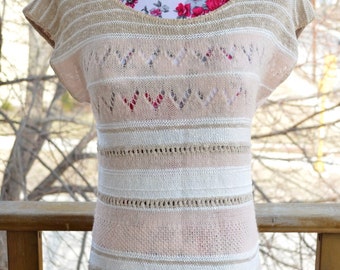Vintage 80s Beldoch Popper Brown White & Pink Sweater Vest (Size Small or Medium)