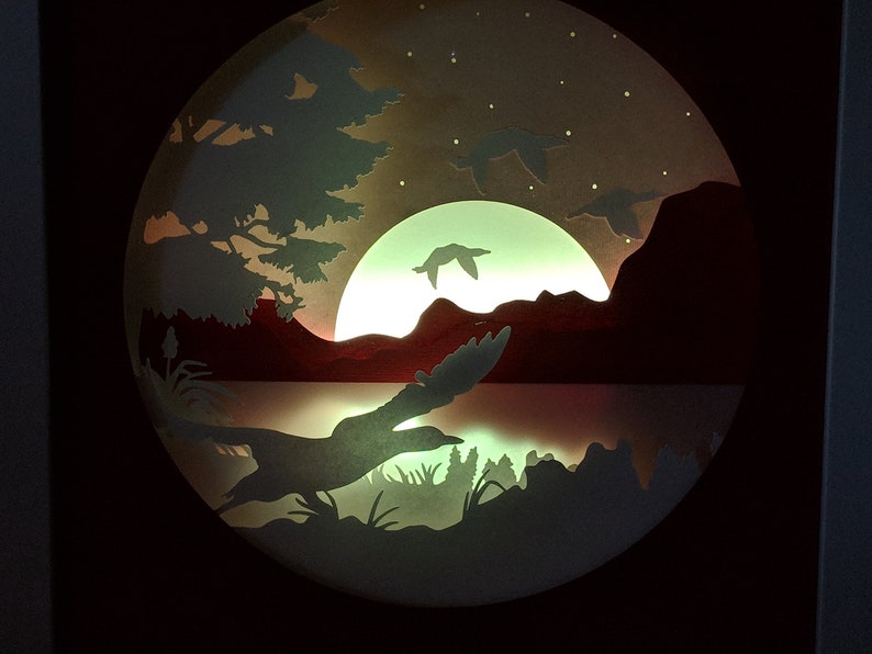 Heading South Duck Paper Cut Light Box Art Hunting Fowl Silhouette Shadowbox Wall Birds Migration