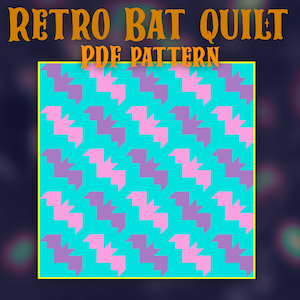 Retro Bat Quilt Halloween quilt pattern pdf digital cute modern quilting block gift cuts Halloween decor