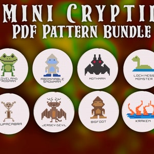 Mini Cryptid PDF Crosstitch pattern small cute Crosstitch pattern goth embroidery Cryptid craft easy beginner Cross stitch weird wall art
