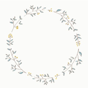 Greenery Yellow floral wreath cross-stitch PATTERN ONLY beginner border easy project gift pretty modern cute flower border