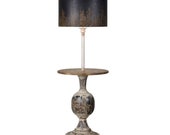 Country Farm Floor Lamp with Table and Shade in Cottage Chic Aged Hand Painted