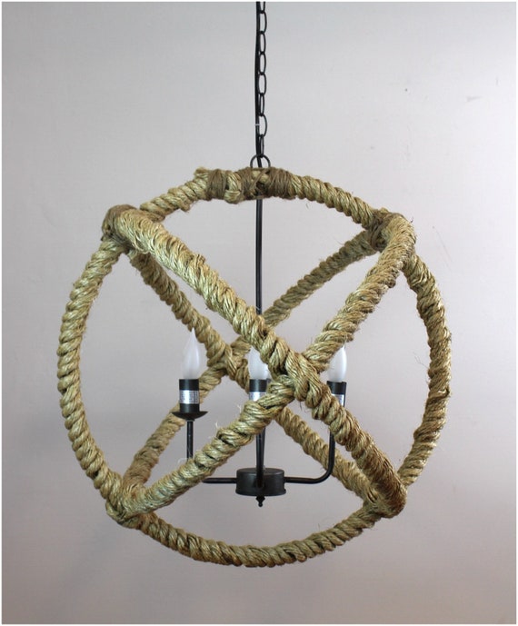 Chandelier Rope And Metal Orb Ball Round Big Hand Crafted