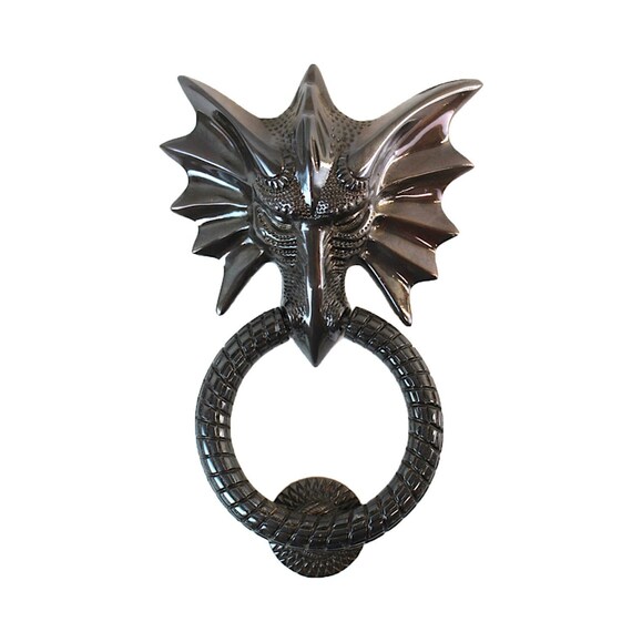 Solid Brass Dragon Face Door Knocker W Aged Oil Rubbed Bronze Etsy