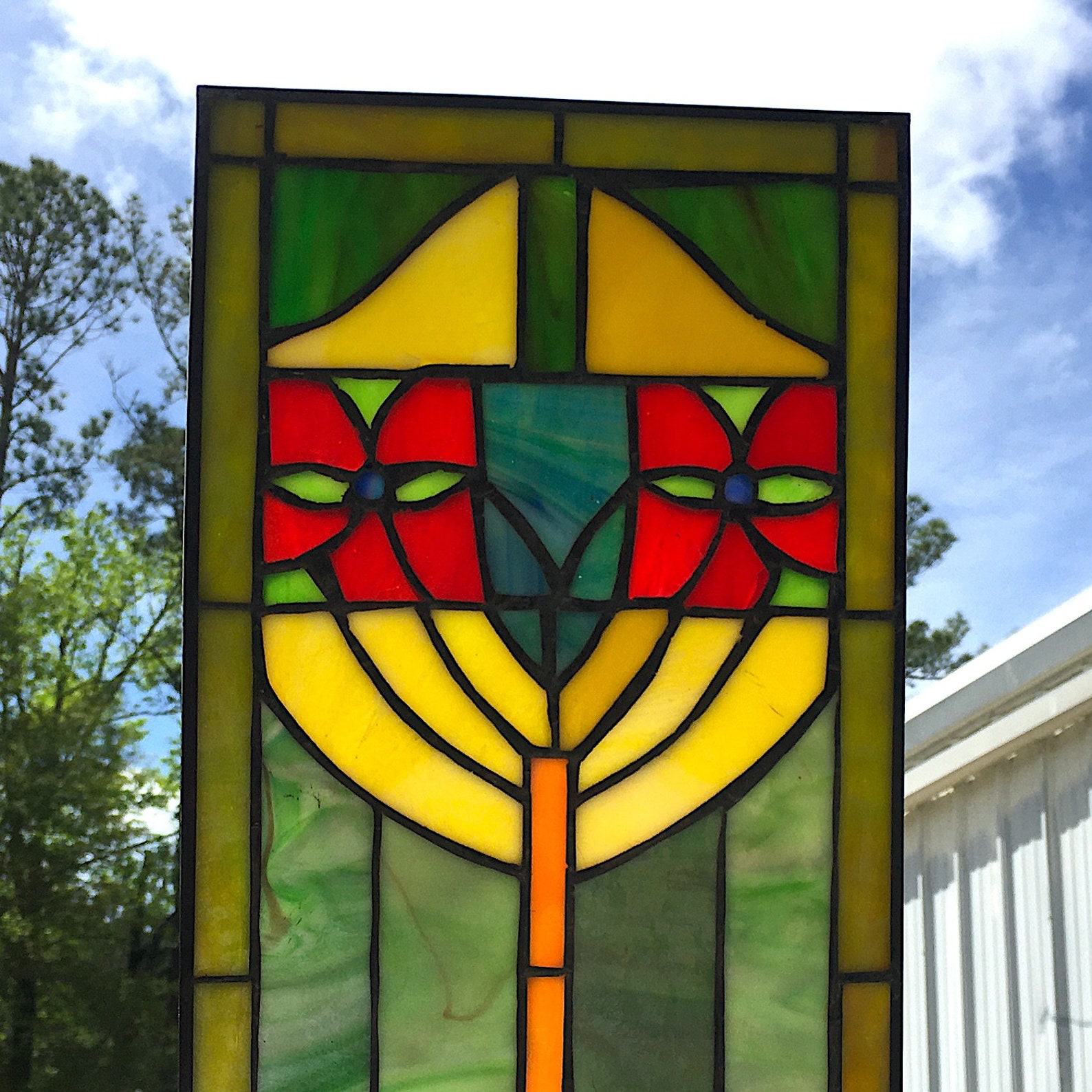 Stained Glass Window Pane in Hand Made Leaded Glass W Art Deco Etsy