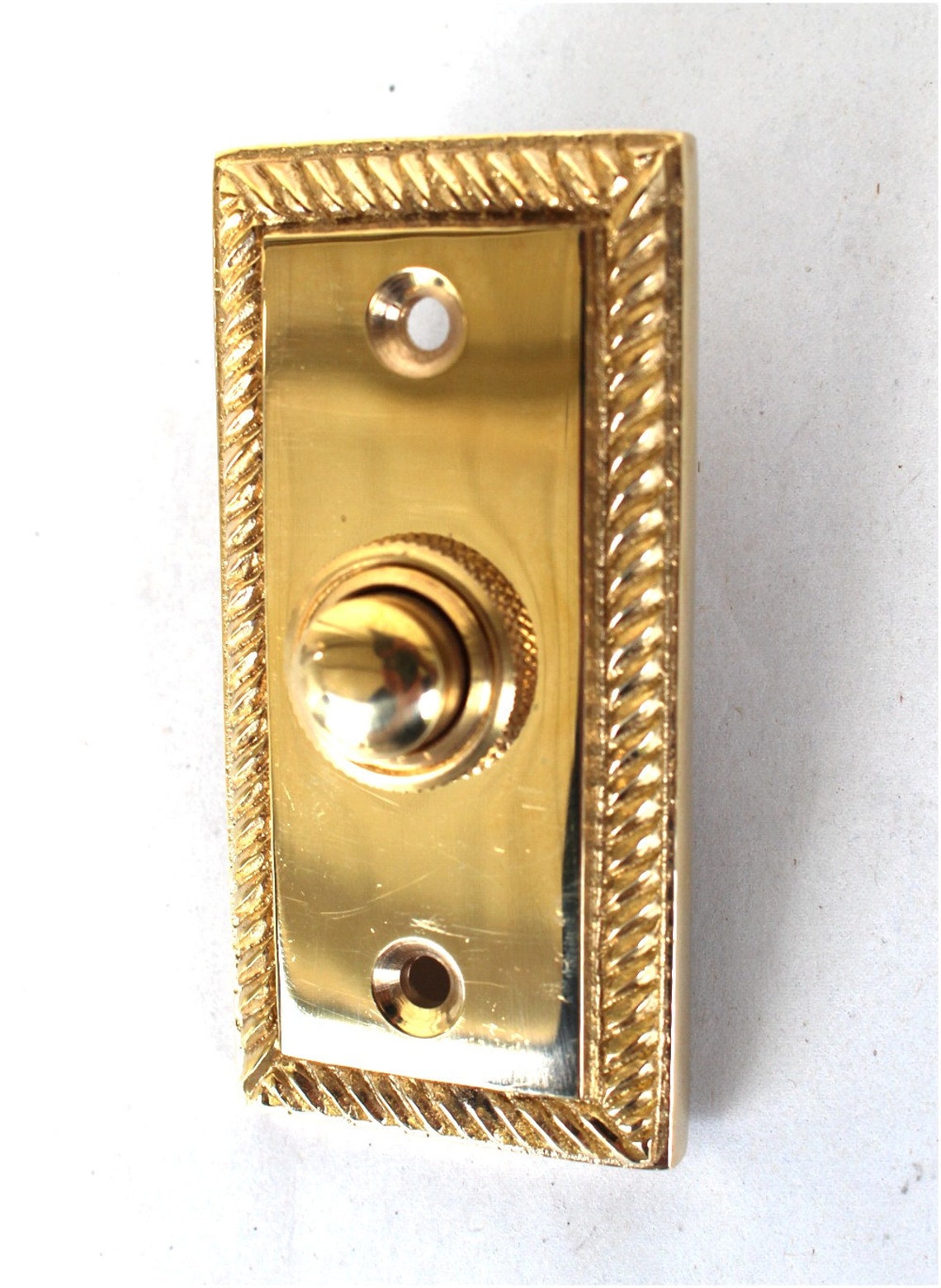 Brass Door Bell Button Plate Rectangular with Rope Pattern Etsy