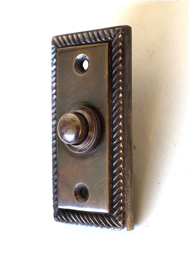 Door Bell Button Plate Rectangular with Rope Beaded Edge Aged Etsy