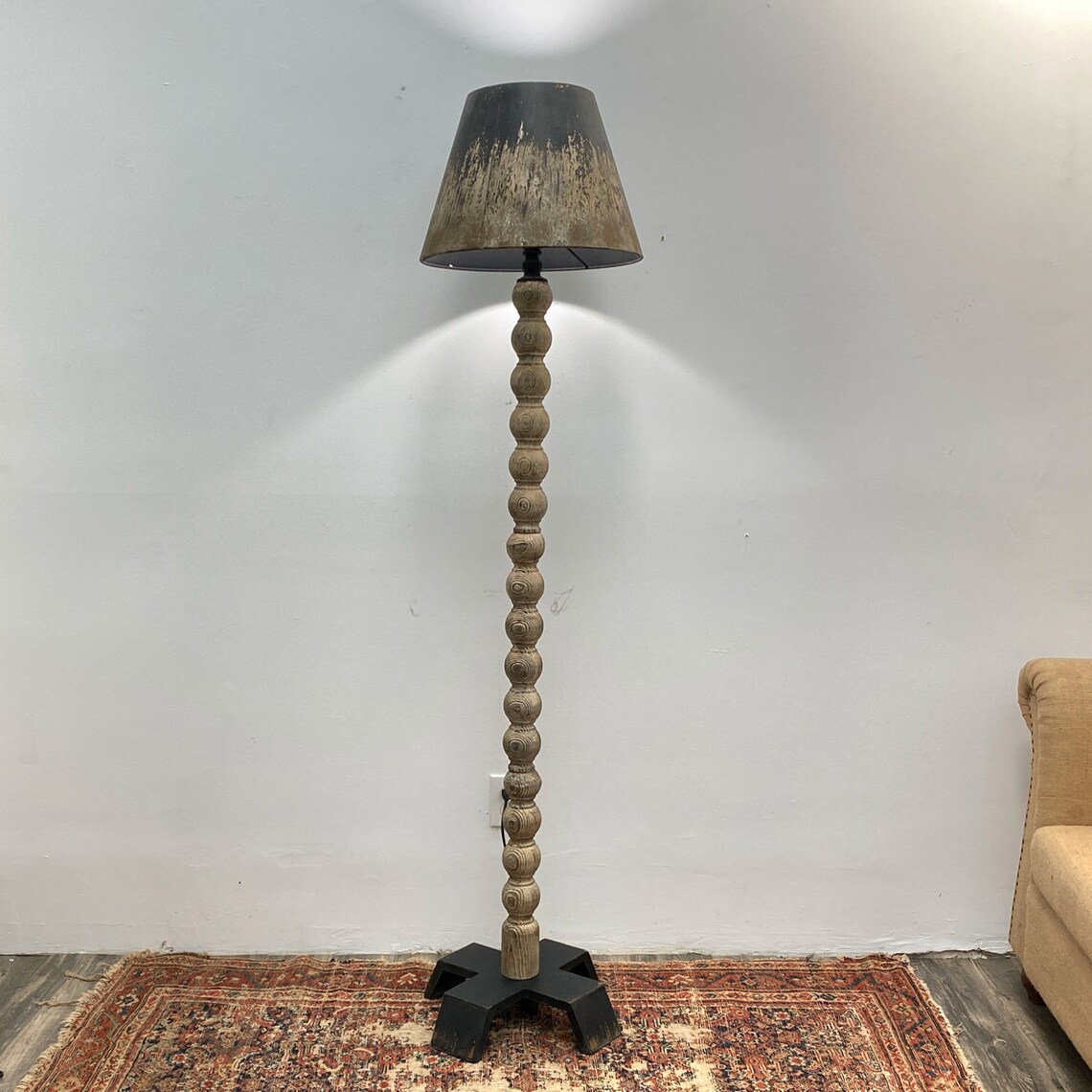 Distressed Floor Lamp With Carved Wooden Rope Design and Tin Etsy