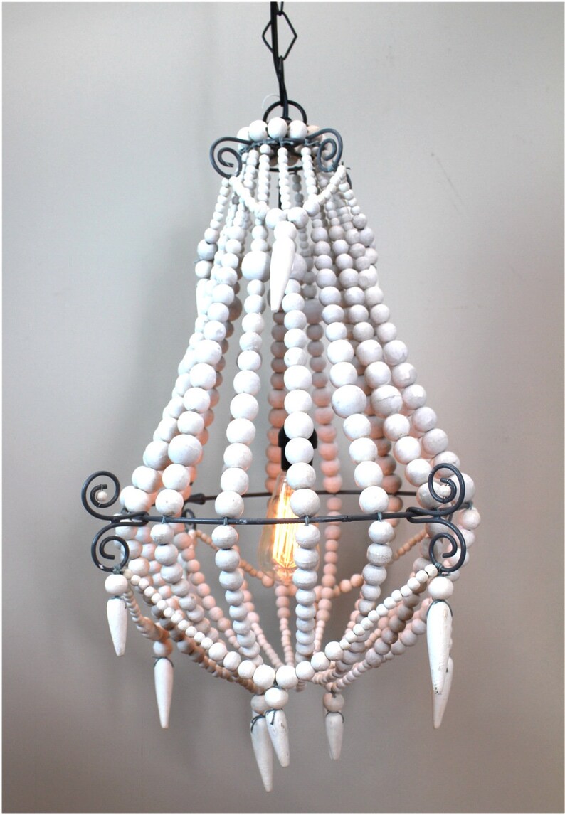 Medium White Wood Beaded Chandelier Old Country French Style Etsy