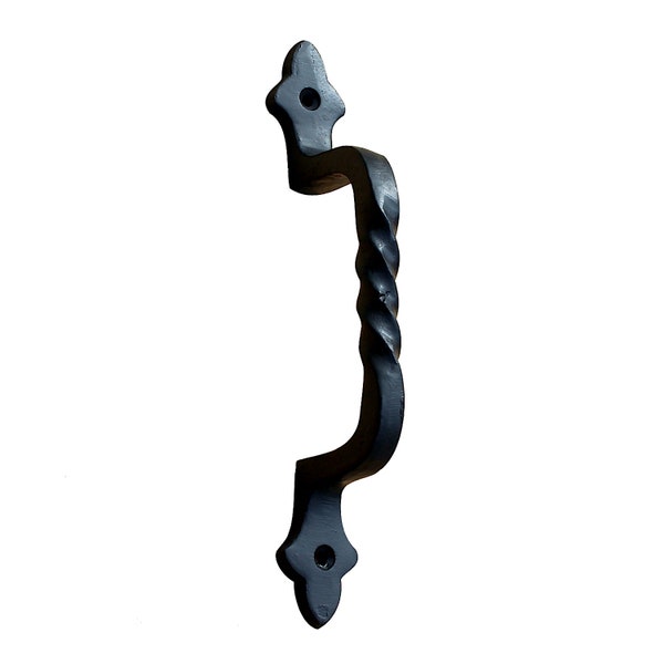 Hand Wrought Iron Twisted Handle Cabinet or Door Pull in Black 7.25 Inch