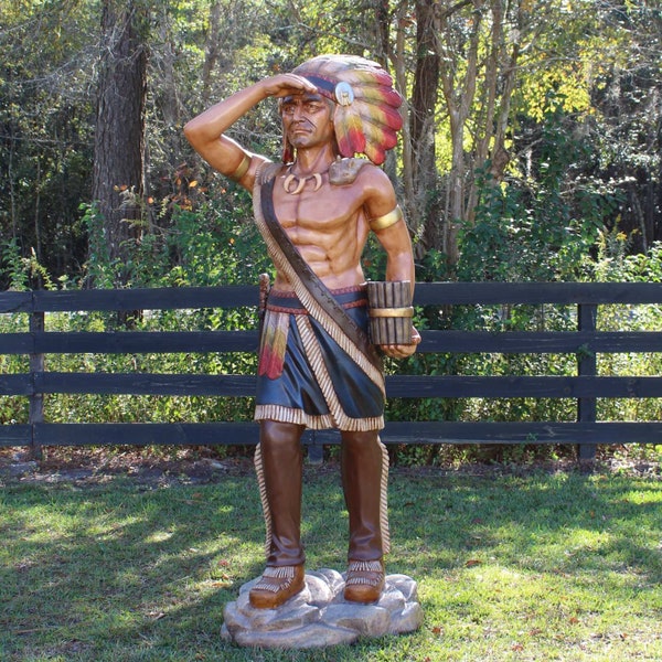 thumbnail image 2 of 3-Foot Wooden Indian Cigar Store Chief Statue, Native American Cowboy Sculpture 2 of 6