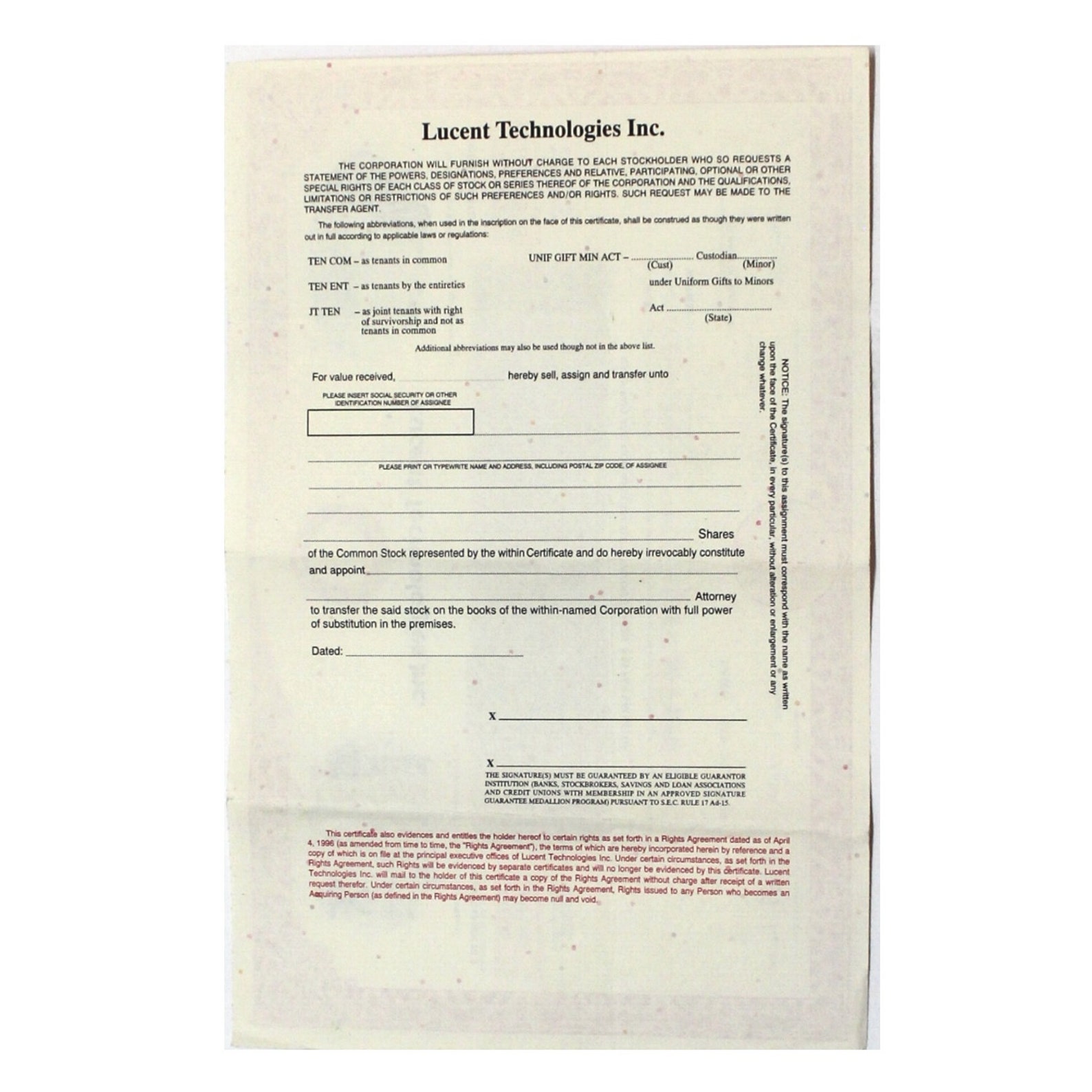 Lucent Technologies Stock Certificate 1996 Old Vintage 51 - Etsy