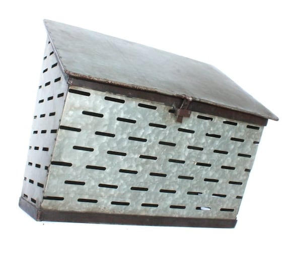 Tin Olive Mail Box Wall Mount Container Galvanized Bin Old Country Style