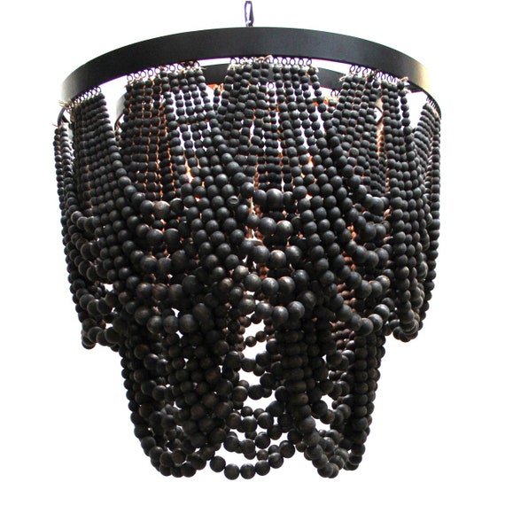 Black Wooden Beaded Chandelier Huge High Design Dry Feel