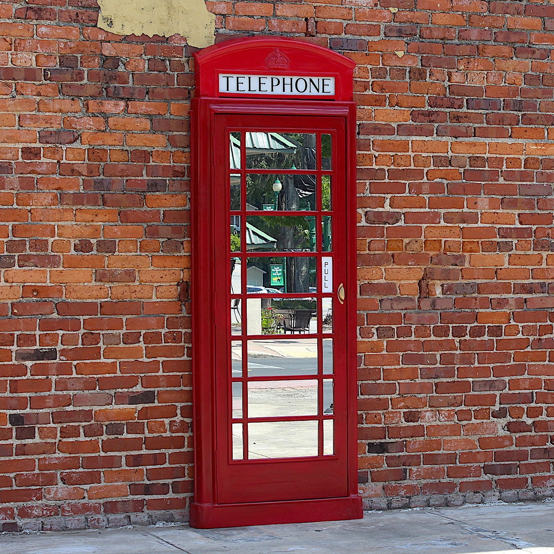 British Red Phone Booth Box Door Front Mirror English Old Etsy