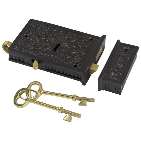 Cast Iron Victorian Surface Rim Lock with Dead Bolt