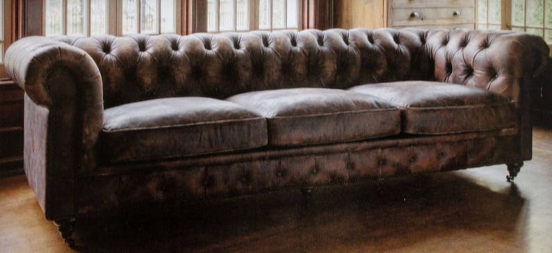 Extra Long Aged Leather Couch With Restoration Style Brass Etsy