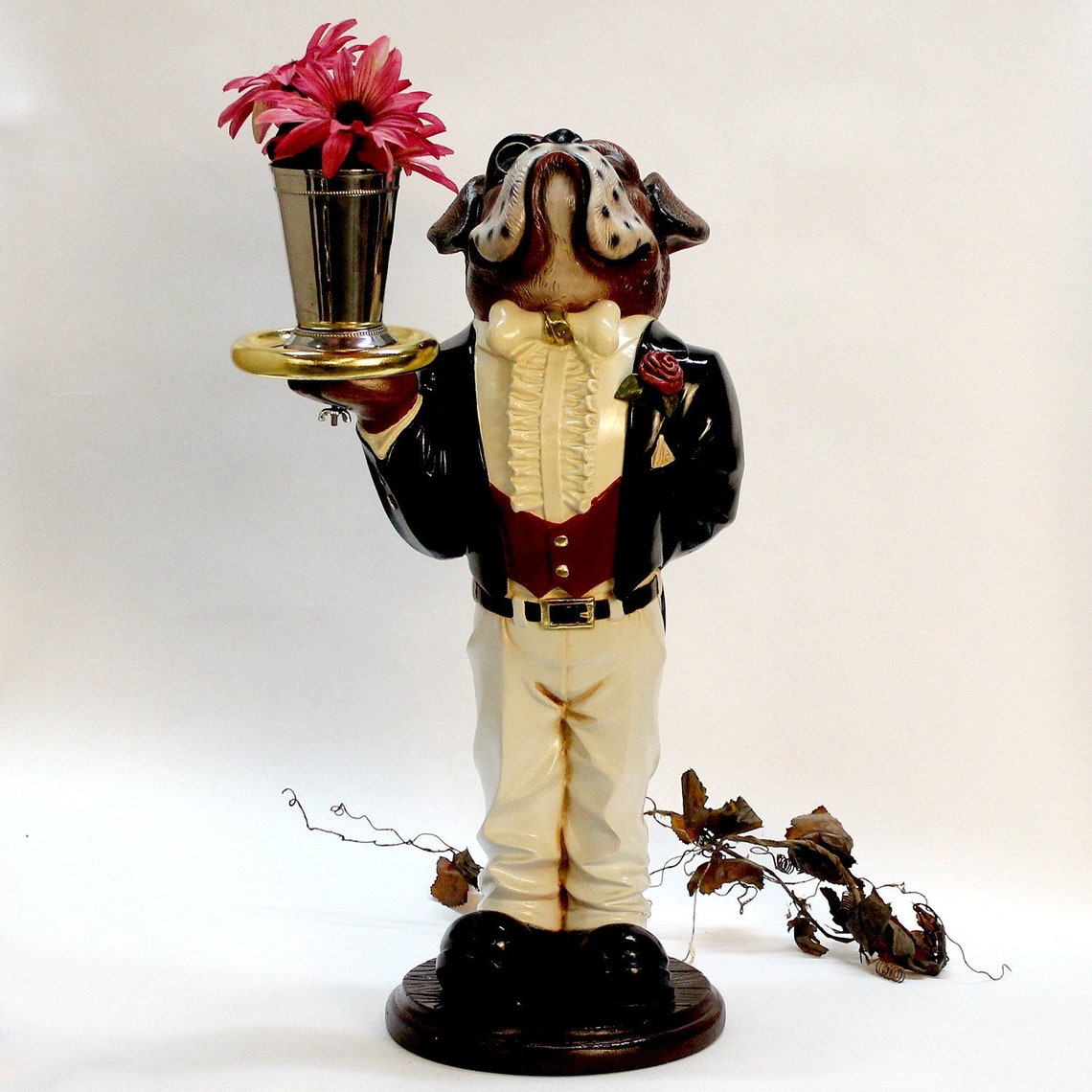 Bull Dog Butler Statue with Gold Tray in Tuxedo Kitchen Bar Etsy