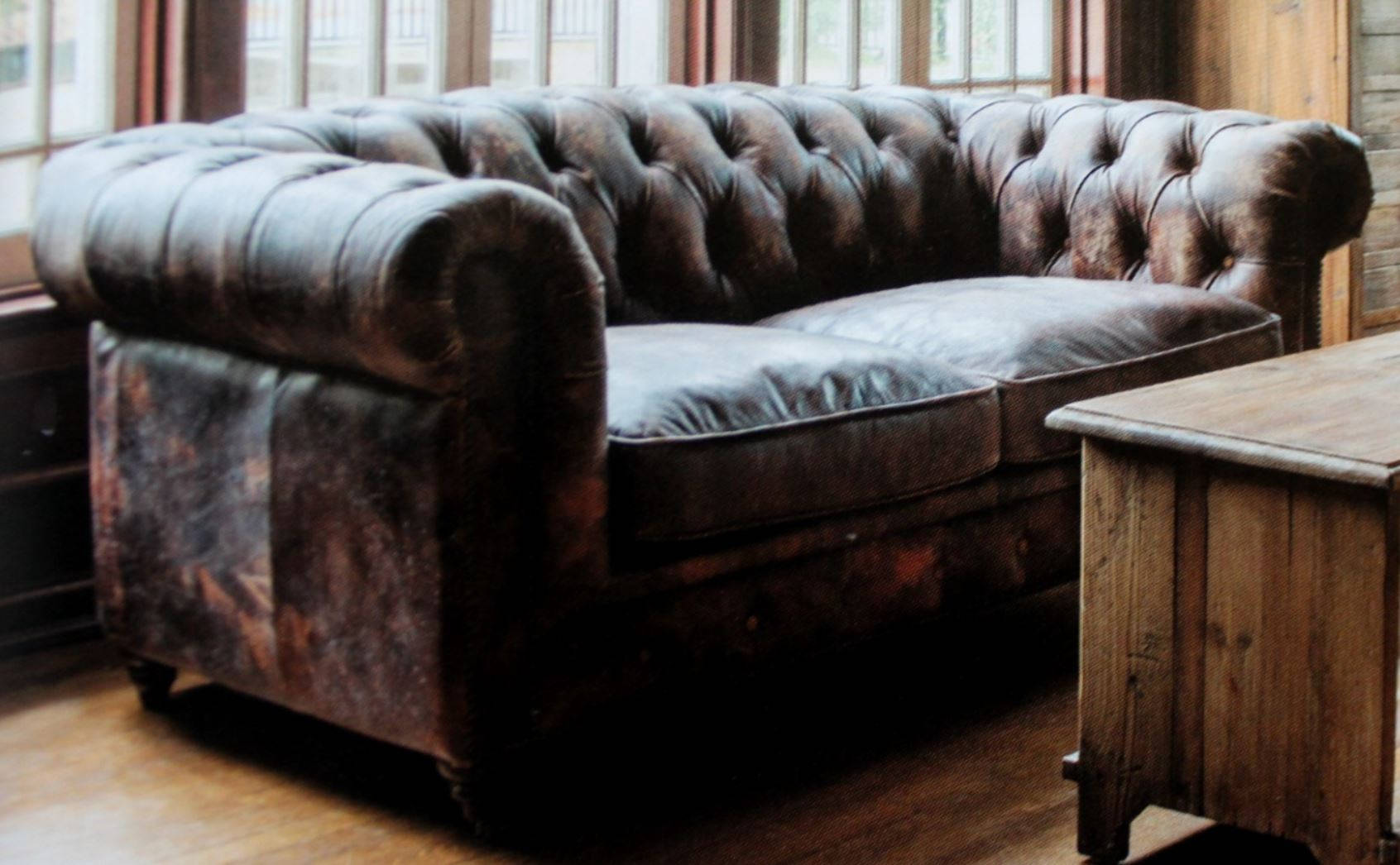 Churchill Leather Couch Aged Tufted Hardware Factory For Home Etsy