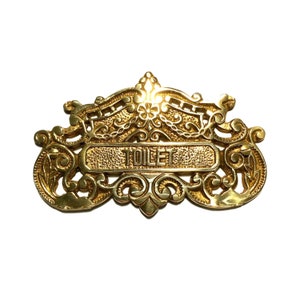 Victorian Style Toilet Door Sign in Polished Brass