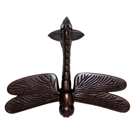 Bronze Dragonfly Door Knocker Over Oil Rubbed Cast Solid Brass Etsy