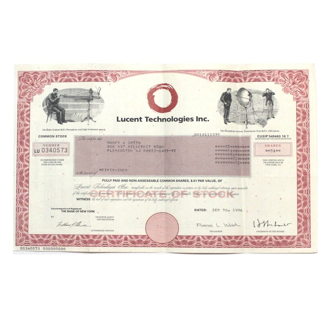 Lucent Technologies Stock Certificate 1996 Old Vintage 51 | Etsy