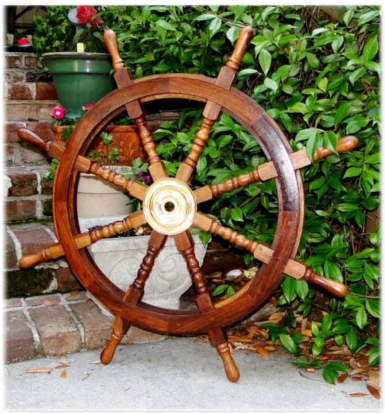 Big Ship Steering Wheel Wooden 36 Inch Antique Teak Brass Etsy