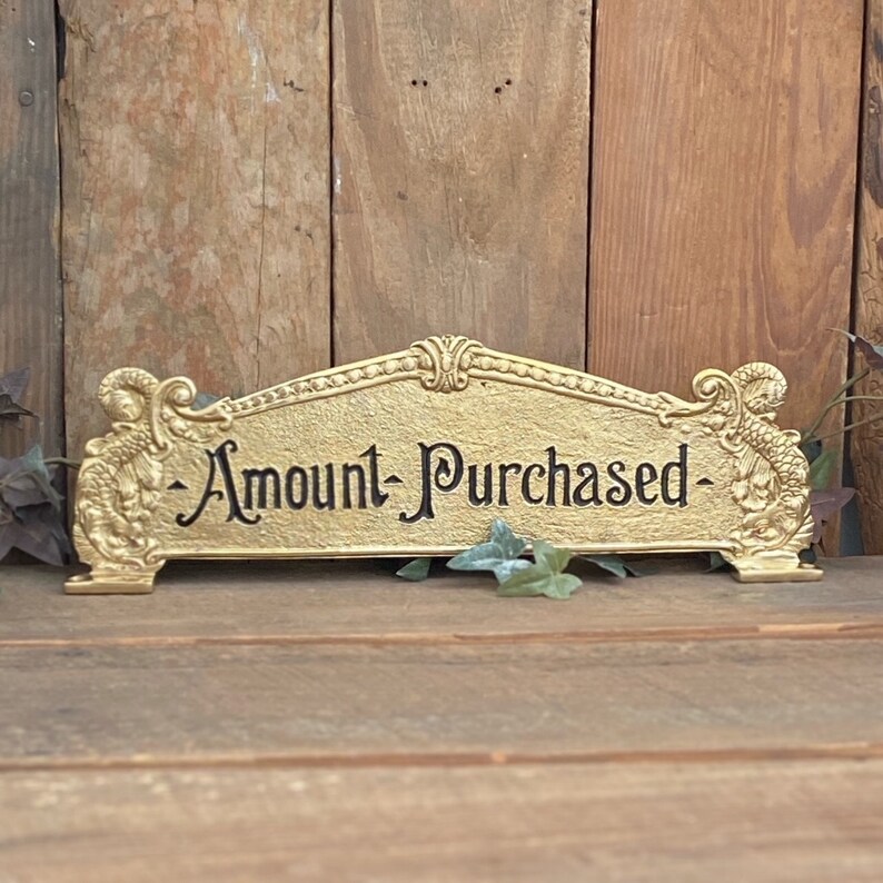 Amount Purchased Brass Cash Register Sign for Old Scroll Crank Etsy