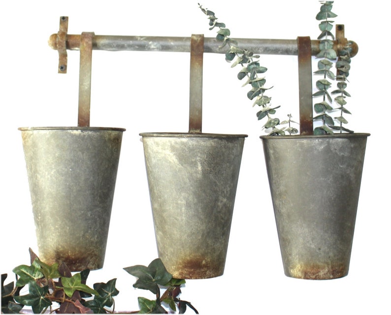 Wall Mounted Aged Tin Metal Garden Buckets Use for Flowers Etsy