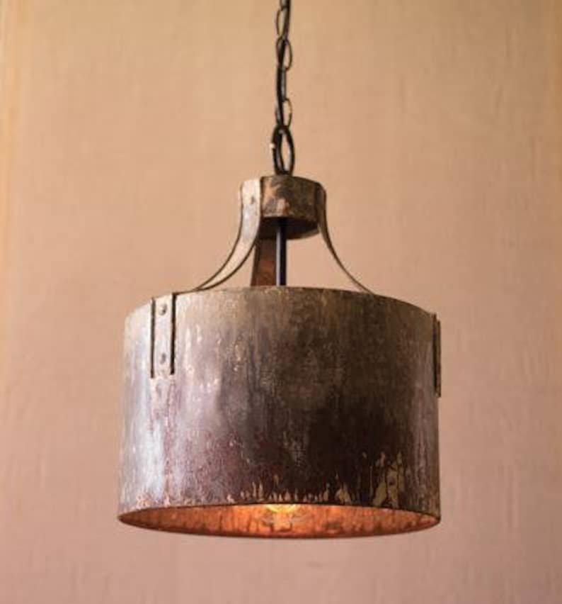 Rustic Aged Metal Cylinder Pendant Light Fixture Rivets Hand Made And Finished - Metal Cylinder Pendant Light Fixture Rustic Aged Metal Cylinder Pendant Light Fixture Rivets Hand Made And Finished - Metal Cylinder Pendant Light Fixture