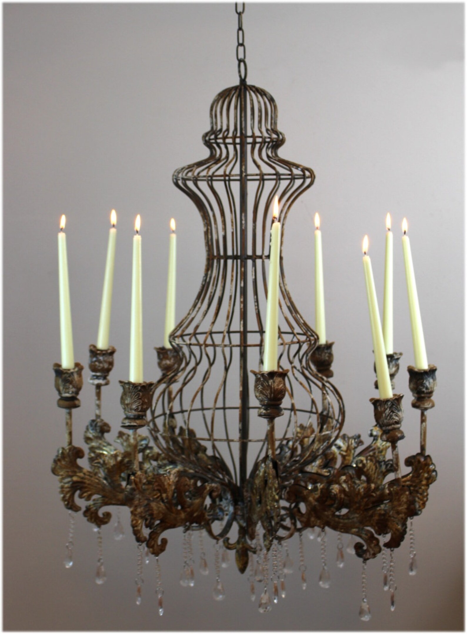 Huge Candle Rustic Tin Chandelier w Crystals for Home or Movie Etsy