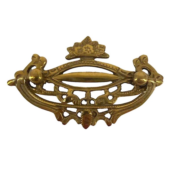 Floral Motif Cabinet or Dresser Drawer Pull in Solid Brass