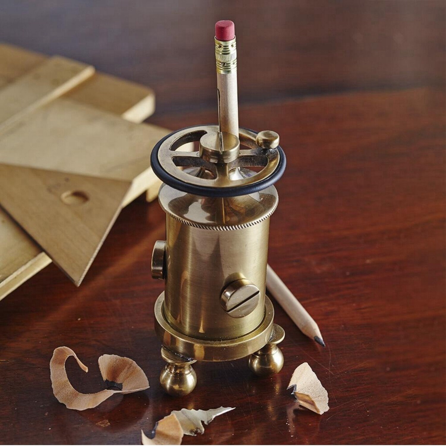Solid Brass Standing Tumbler Pencil Sharpener With Urban -  Israel