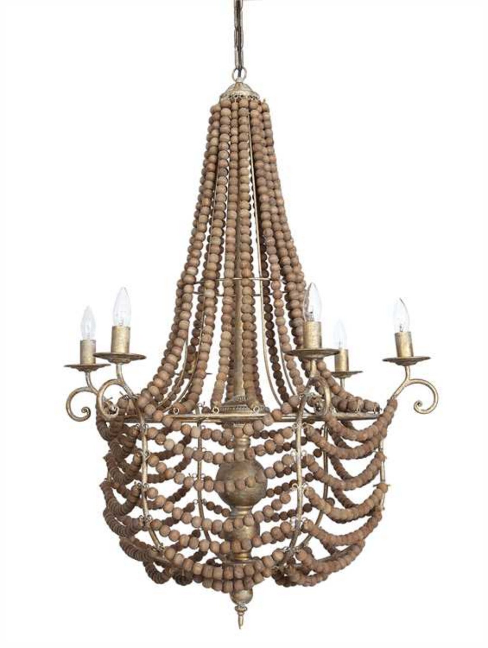 Natural Wood Beaded Ball Chandelier The Parlor 43 Inch Tall Etsy