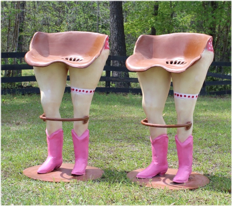 Cow Girls Bar Stools Pair With Pink Polka Dot Bikini Western | Etsy