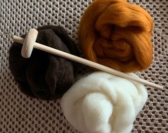 Drop Spindle Kit, Top Whorl, Spinning, Spinning Wool, Unique DIY Gift, Roving and Spindle, Learn to Spin, Yarn Kit