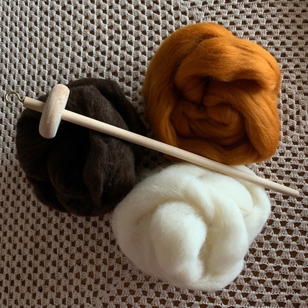 Drop Spindle Kit, Top Whorl, Spinning, Spinning Wool, Unique DIY Gift, Roving and Spindle, Learn to Spin, Yarn Kit