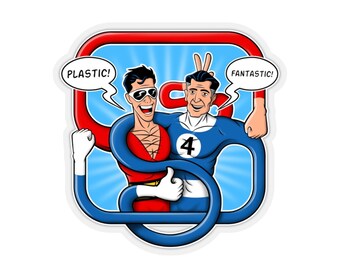 Pegatina de Plastic Man y Mr. Fantastic - Calcomanía brillante estilo cómic