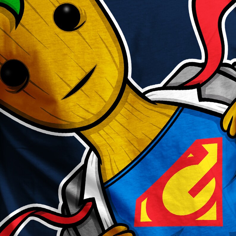 May include: A cartoon illustration of a green and brown character wearing a blue and red superhero costume with a yellow "S" symbol on the chest. The character is holding a red cape behind their back.