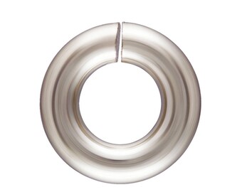 May include: A silver metal ring with a smooth, polished finish. The ring is open on one side, making it easy to attach to other items.