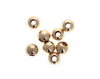 10 pcs - 8mm Gold Filled Large Hole Beads, 3.8mm Hole, Round Seamless Beads, 14KT Gold Filled, Big Hole, Beads for cord or Leather
