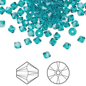 3mm Crystal Bicone Beads, 100 pieces, Blue Zircon, Genuine Swarovski Crystal Beads, #5301 Cone Shaped, Blue Zircon Beads, Wholesale Lots