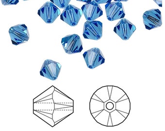 3mm Crystal Bicone Beads, 100 pieces, Sapphire, Genuine Swarovski Crystal Beads, #5301 Cone Shaped Crystals, Sapphire Beads, Wholesale Lots