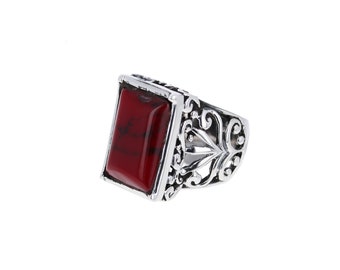 Sterling Silver, Red Jasper Large Filigree Ring, Jasper Center Stone, Silver Filigree Ring, Red and Silver, Red Jasper