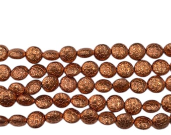 1 Strand,  Genuine Copper Round Embossed  Shape Beads ,9mmX9mm  Bead.CP31