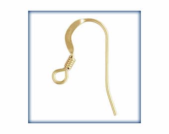 Gold Filled Earwires, Gold Ear Wires, 25 Pairs, Earring Finding, gold Filled Earwire with Coil, 14k gold filled french hook earwire