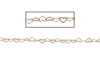 Heart Link chain, 14kt Gold Filled Mini Heart Chain for Permanent Jewelry, chain by the foot, Heart shaped cable, Crafting and More