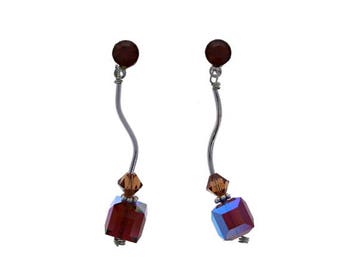 Swarovski Cube Earrings, 1pr, Bead, Earrings, 8mm, Smokey Topaz AB, Sterling Silver, Vintage swarovski Cubes, Wholesale